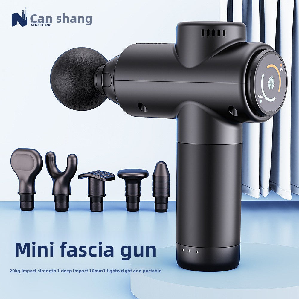Mini pistola de masaje negra y cabezales intercambiables